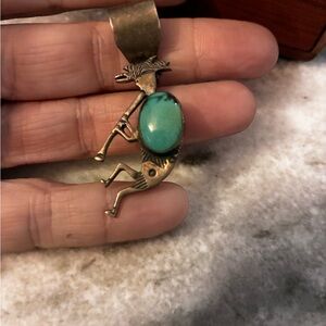 Navajo artist Emma Jean Bighand sterling turquoise pendant, vintage